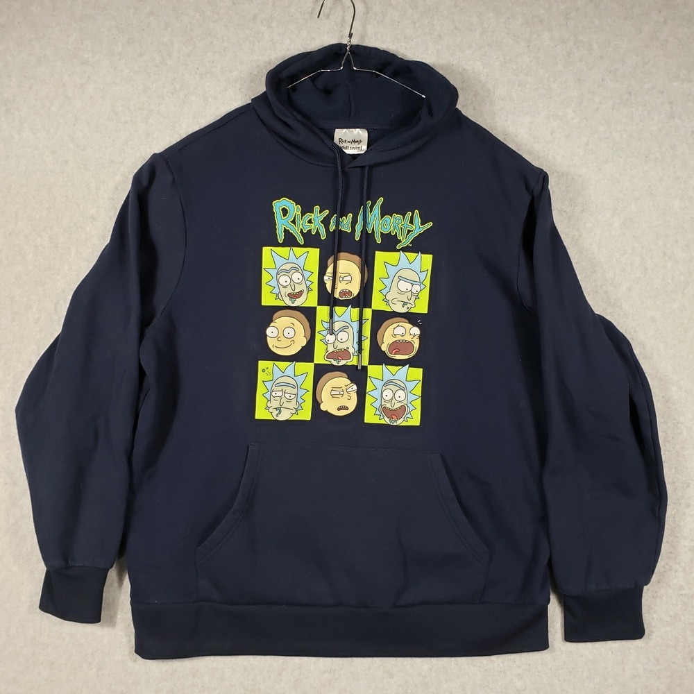 Rick and Morty [adult swim] Navy Blue Hoodie Character Grid Graphic‎ Pullover L